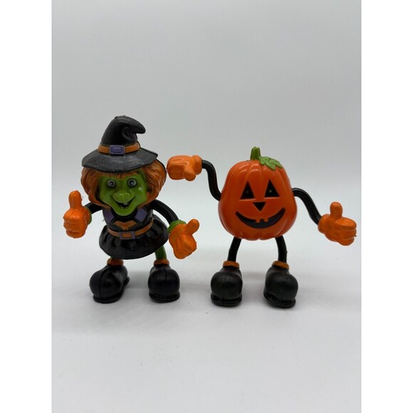 Vtg Easter Unlimited Witch & Pumpkin Figure Bendable Fun World Toy Halloween - Picture 1 of 6